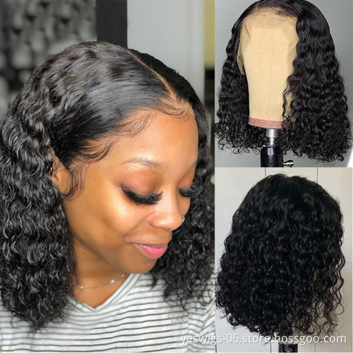 YESWIGS Raw Indian Virgin Human Hair Lace Frontal Wig for Black Women HD Full Lace Front Wig Deep Wave Curly Bob Closure Wig